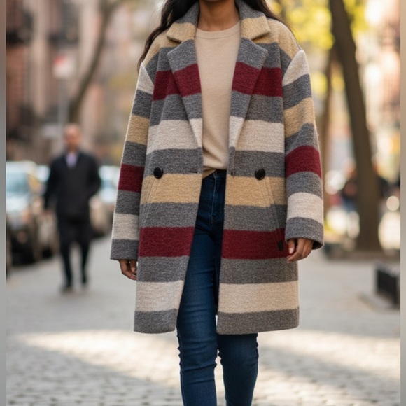 Etoile Isabel Marant Striped Wool Peacoat Boho - Picture 1 of 5